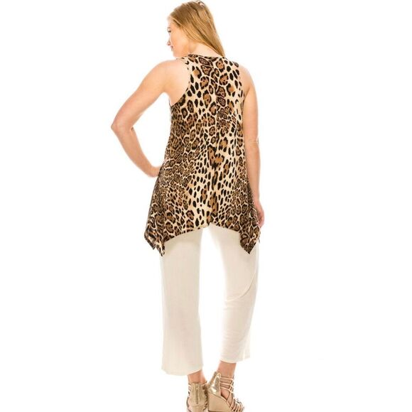 Cheetah Patterned Asymmetrical Hem Tank - Picture 1 of 8